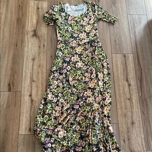 LuLaRoe Pink and Yellow Puff Sleeve Sundress